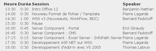 Agenda de l'après-midi Office 12