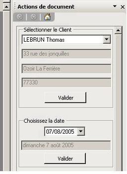 Aper&ccedil;u du panneau d'actions de notre application